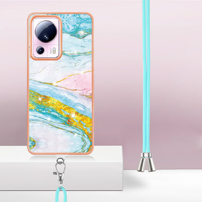 YB IMD Series-9 For Xiaomi 13 Lite / Civi 2 5G Electroplating TPU Cover Marble Pattern IMD Phone Case with Lanyard