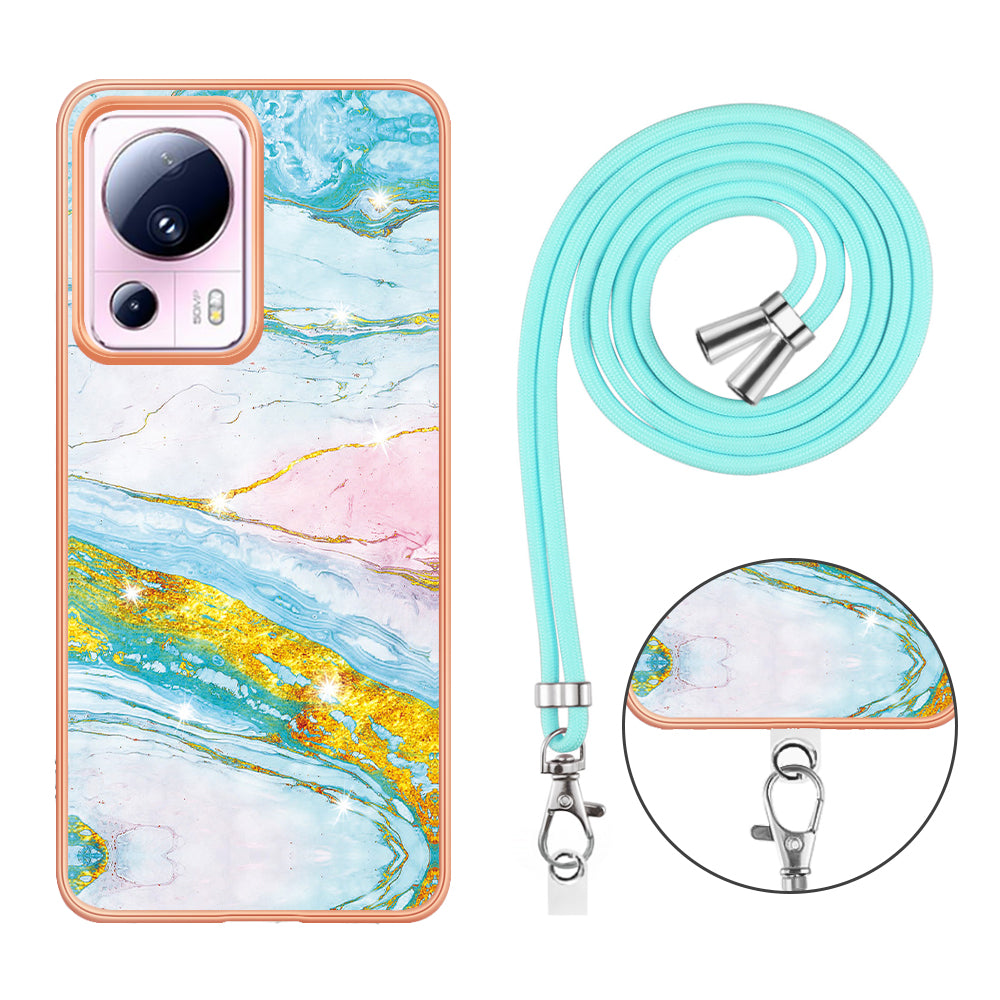 YB IMD Series-9 For Xiaomi 13 Lite / Civi 2 5G Electroplating TPU Cover Marble Pattern IMD Phone Case with Lanyard