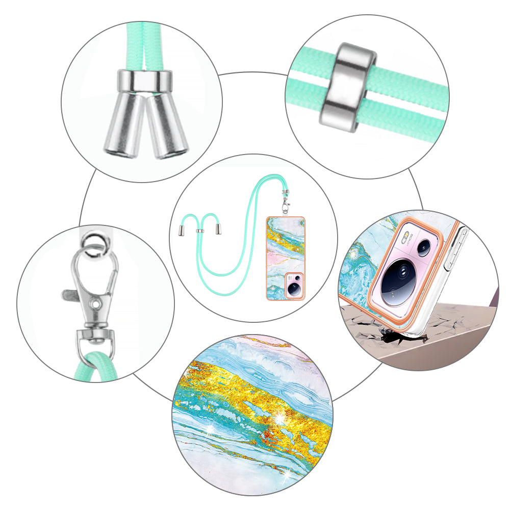 YB IMD Series-9 For Xiaomi 13 Lite / Civi 2 5G Electroplating TPU Cover Marble Pattern IMD Phone Case with Lanyard
