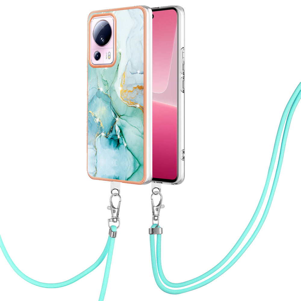 YB IMD Series-9 For Xiaomi 13 Lite / Civi 2 5G Electroplating TPU Cover Marble Pattern IMD Phone Case with Lanyard