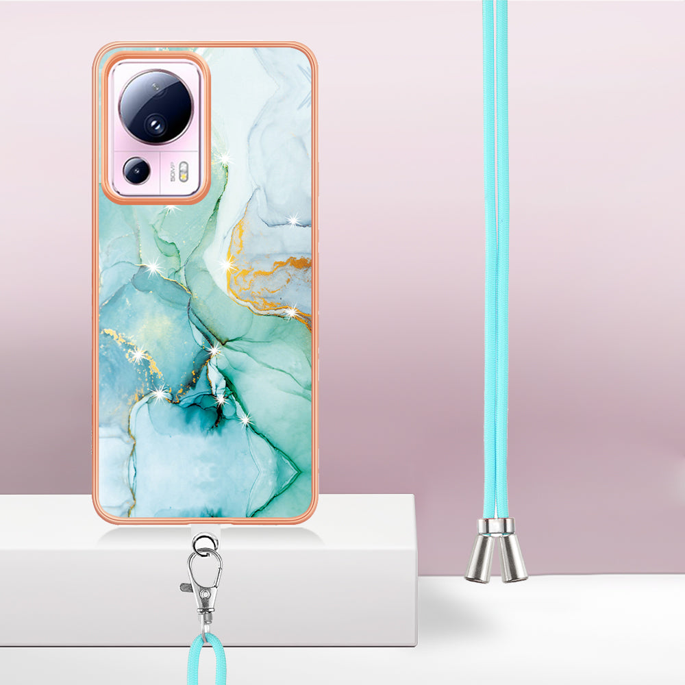 YB IMD Series-9 For Xiaomi 13 Lite / Civi 2 5G Electroplating TPU Cover Marble Pattern IMD Phone Case with Lanyard