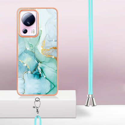 YB IMD Series-9 For Xiaomi 13 Lite / Civi 2 5G Electroplating TPU Cover Marble Pattern IMD Phone Case with Lanyard