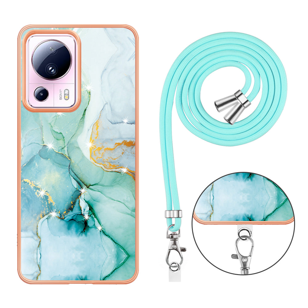 YB IMD Series-9 For Xiaomi 13 Lite / Civi 2 5G Electroplating TPU Cover Marble Pattern IMD Phone Case with Lanyard