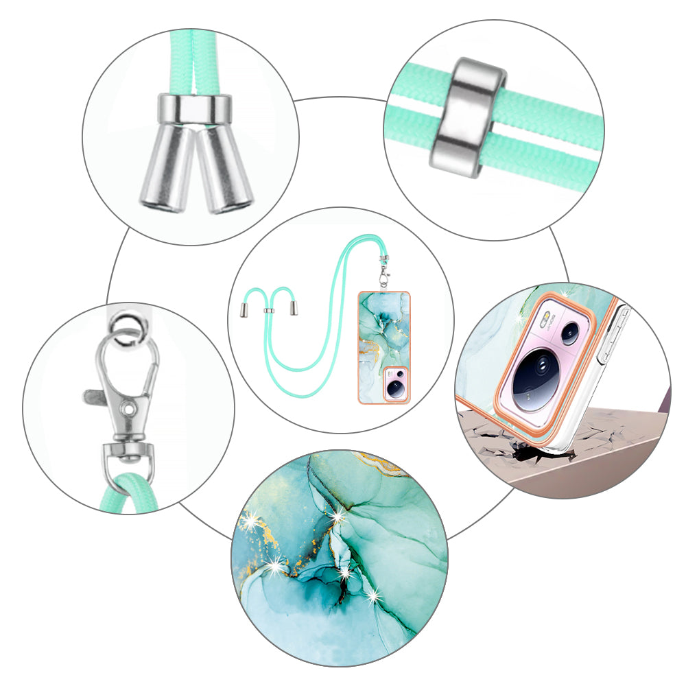 YB IMD Series-9 For Xiaomi 13 Lite / Civi 2 5G Electroplating TPU Cover Marble Pattern IMD Phone Case with Lanyard