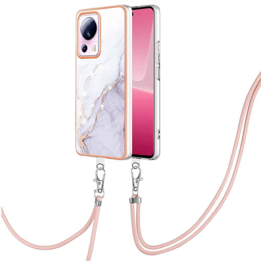 YB IMD Series-9 For Xiaomi 13 Lite / Civi 2 5G Electroplating TPU Cover Marble Pattern IMD Phone Case with Lanyard