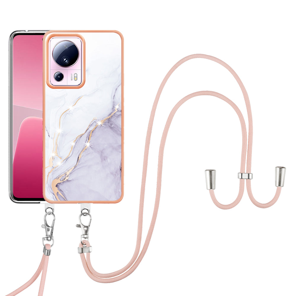 YB IMD Series-9 For Xiaomi 13 Lite / Civi 2 5G Electroplating TPU Cover Marble Pattern IMD Phone Case with Lanyard