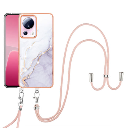 YB IMD Series-9 For Xiaomi 13 Lite / Civi 2 5G Electroplating TPU Cover Marble Pattern IMD Phone Case with Lanyard