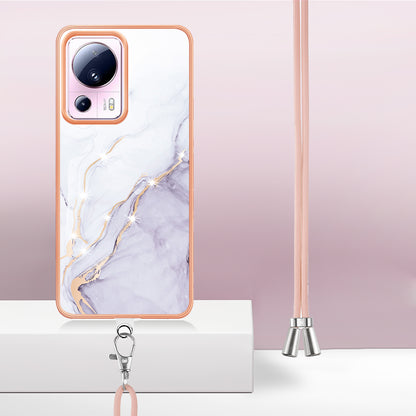 YB IMD Series-9 For Xiaomi 13 Lite / Civi 2 5G Electroplating TPU Cover Marble Pattern IMD Phone Case with Lanyard