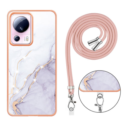 YB IMD Series-9 For Xiaomi 13 Lite / Civi 2 5G Electroplating TPU Cover Marble Pattern IMD Phone Case with Lanyard