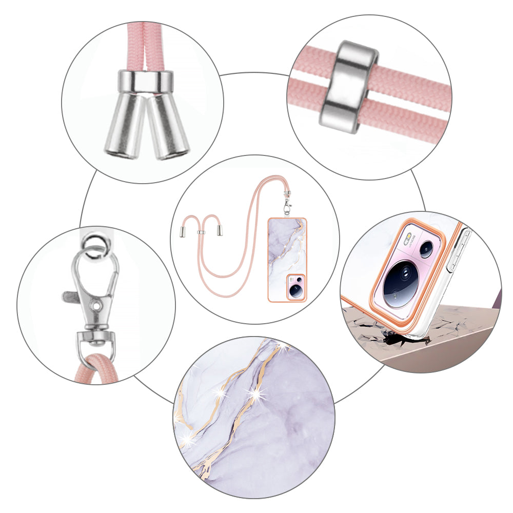 YB IMD Series-9 For Xiaomi 13 Lite / Civi 2 5G Electroplating TPU Cover Marble Pattern IMD Phone Case with Lanyard