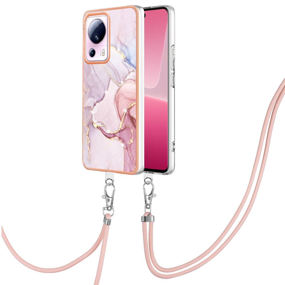 YB IMD Series-9 For Xiaomi 13 Lite / Civi 2 5G Electroplating TPU Cover Marble Pattern IMD Phone Case with Lanyard