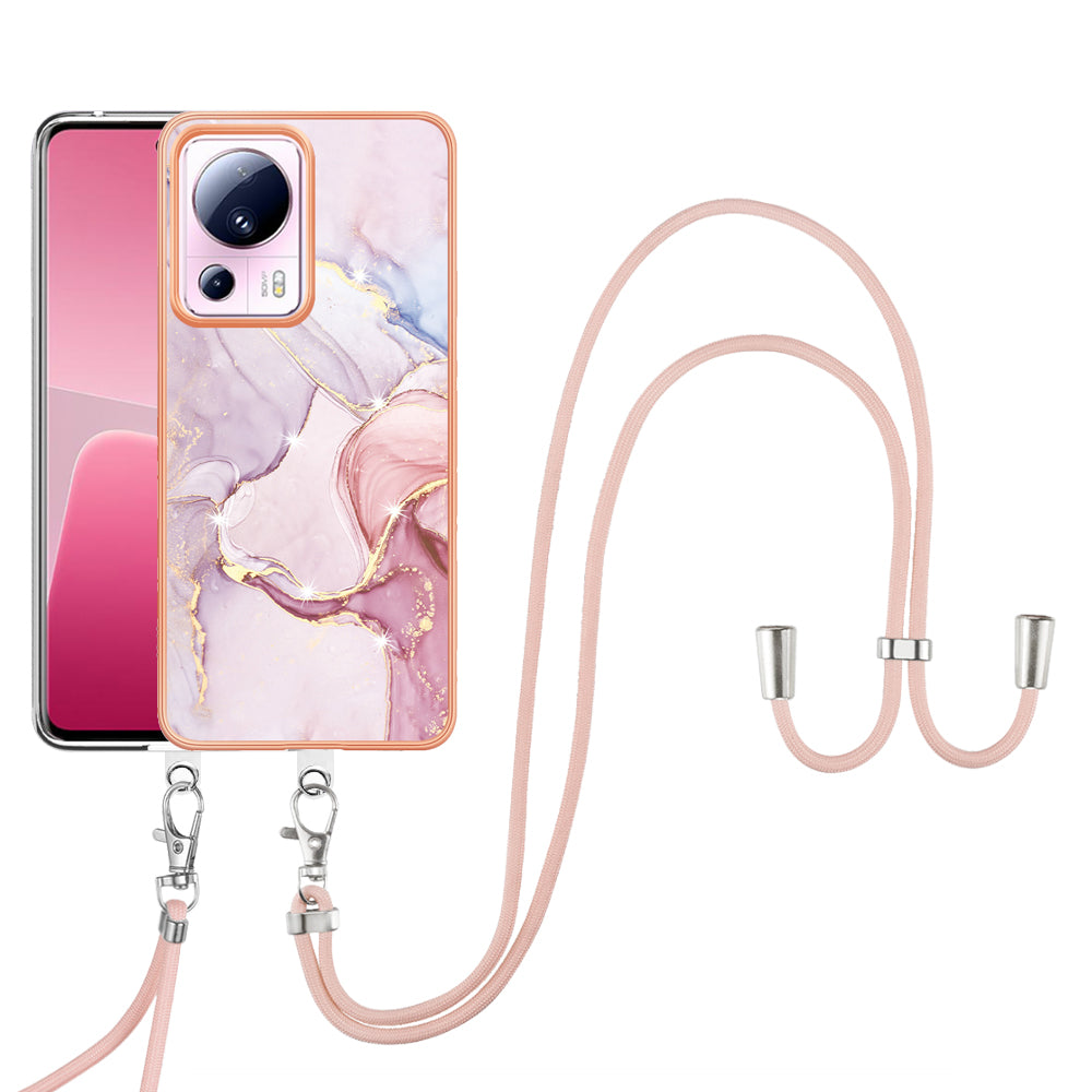 YB IMD Series-9 For Xiaomi 13 Lite / Civi 2 5G Electroplating TPU Cover Marble Pattern IMD Phone Case with Lanyard