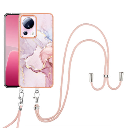 YB IMD Series-9 For Xiaomi 13 Lite / Civi 2 5G Electroplating TPU Cover Marble Pattern IMD Phone Case with Lanyard