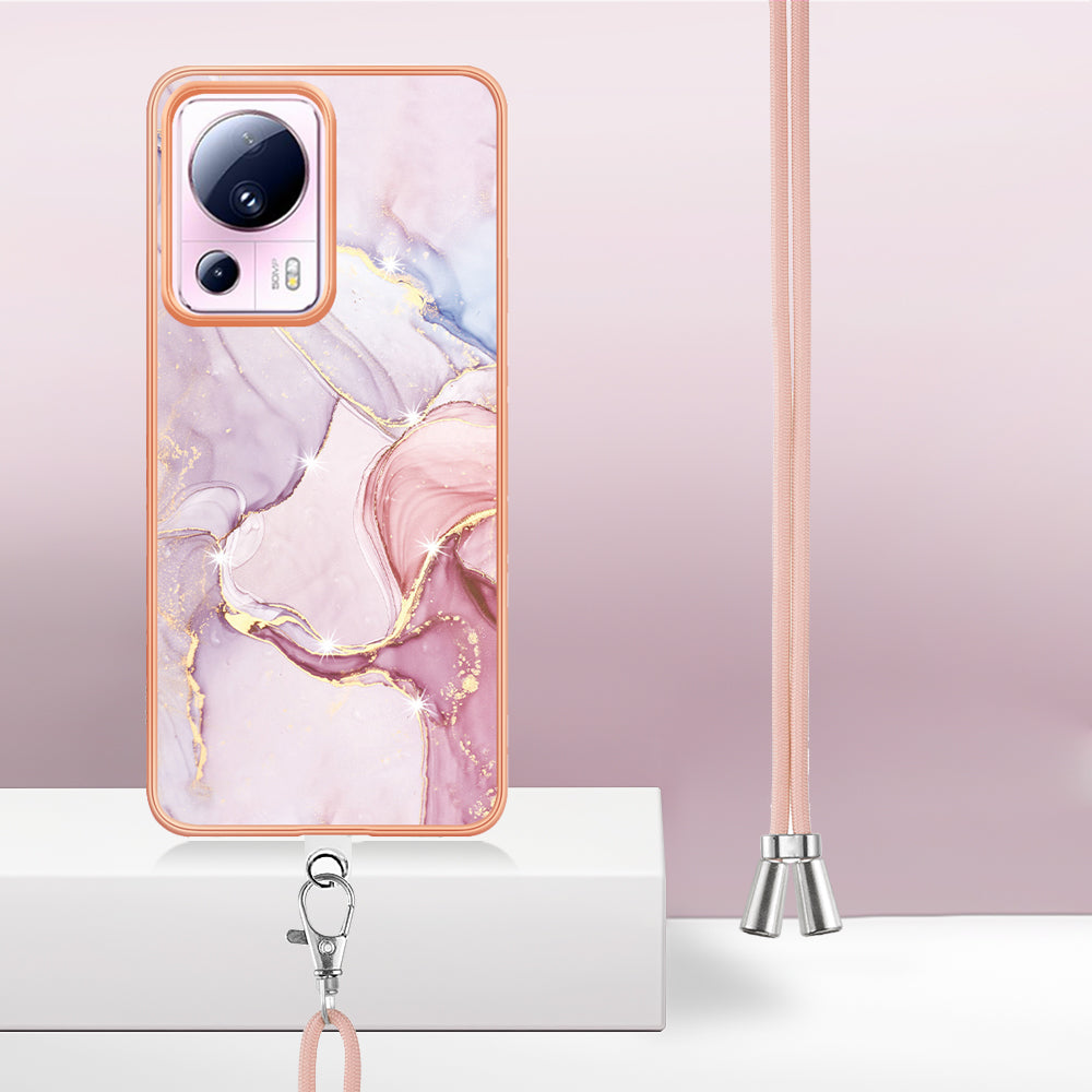 YB IMD Series-9 For Xiaomi 13 Lite / Civi 2 5G Electroplating TPU Cover Marble Pattern IMD Phone Case with Lanyard