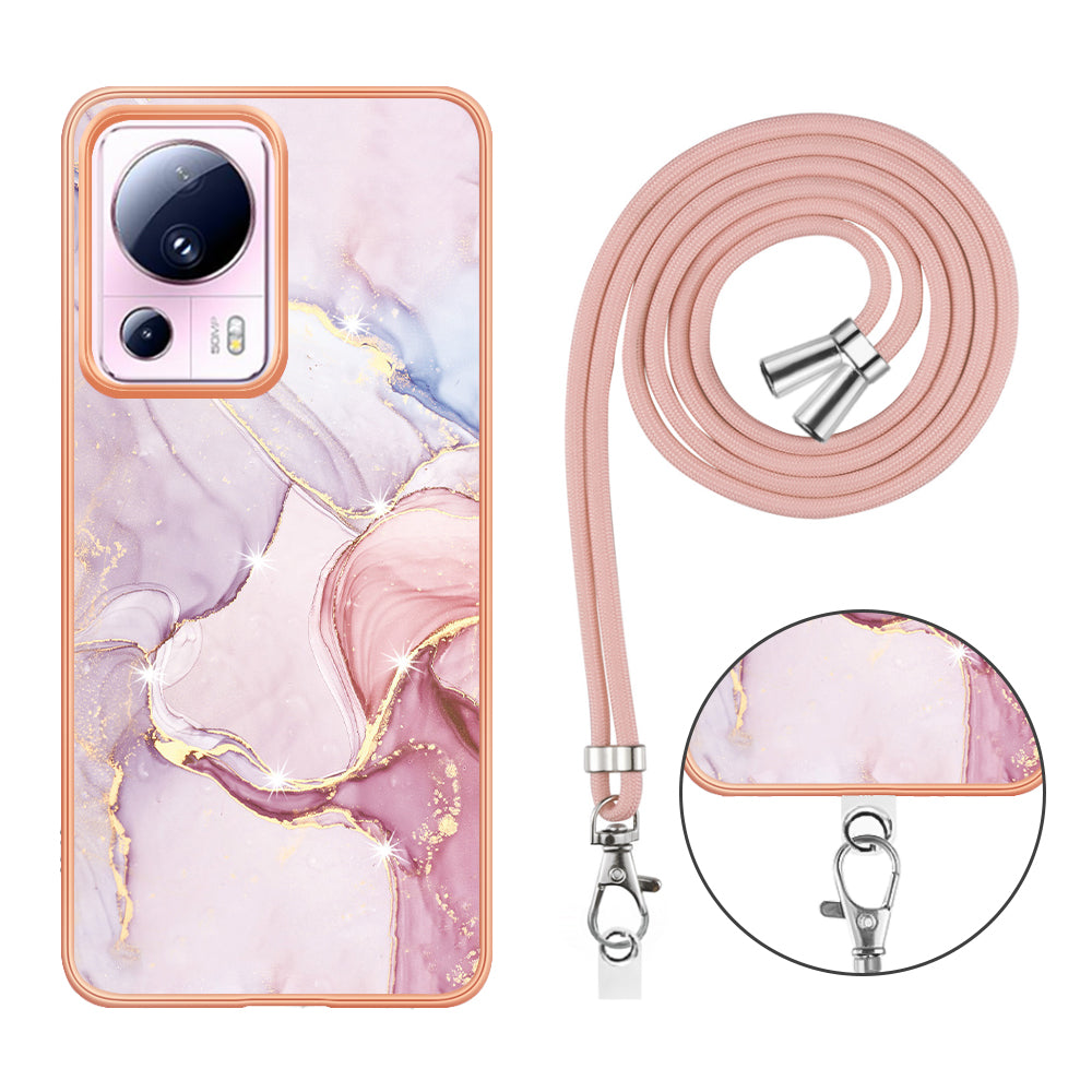 YB IMD Series-9 For Xiaomi 13 Lite / Civi 2 5G Electroplating TPU Cover Marble Pattern IMD Phone Case with Lanyard
