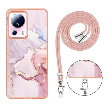 YB IMD Series-9 For Xiaomi 13 Lite / Civi 2 5G Electroplating TPU Cover Marble Pattern IMD Phone Case with Lanyard