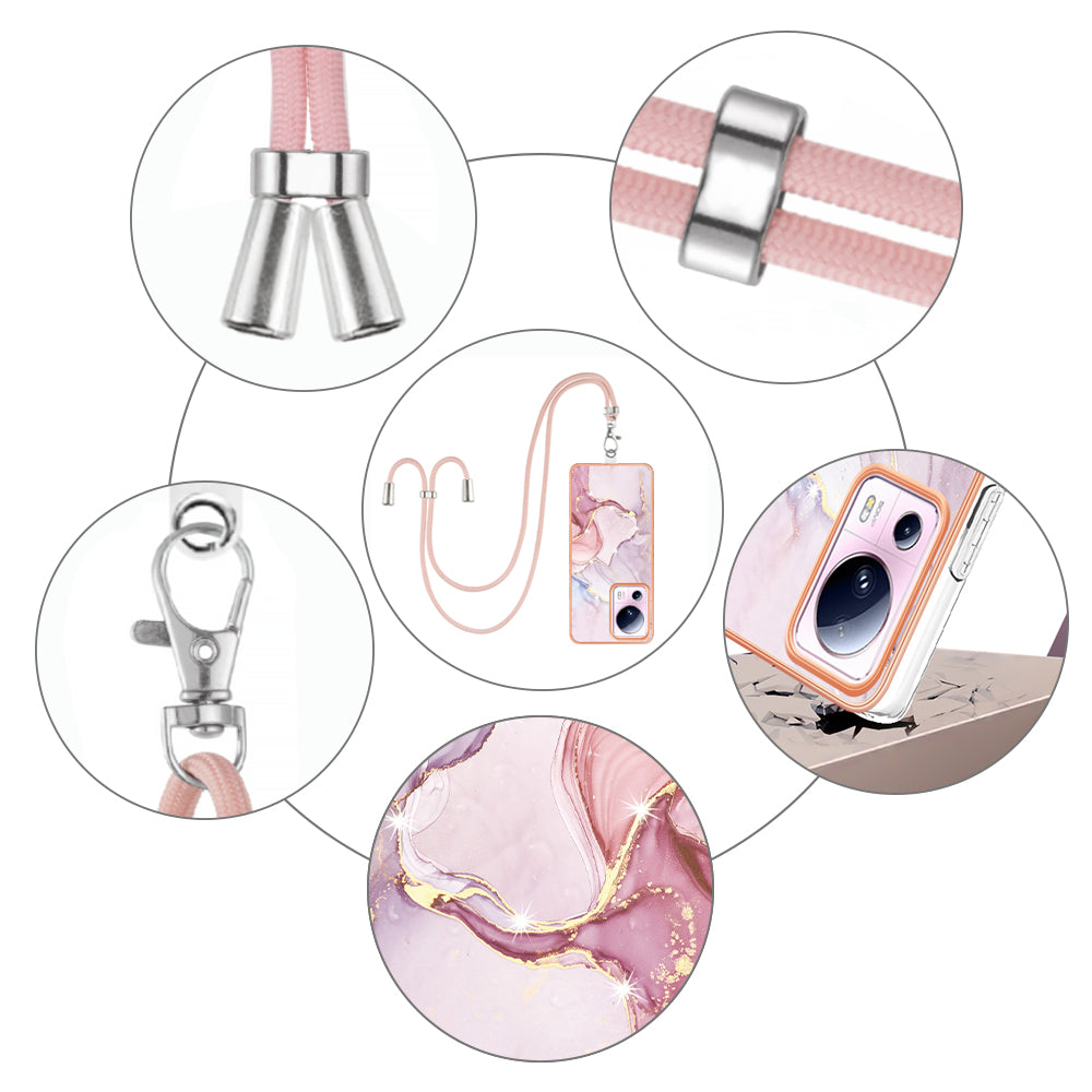 YB IMD Series-9 For Xiaomi 13 Lite / Civi 2 5G Electroplating TPU Cover Marble Pattern IMD Phone Case with Lanyard