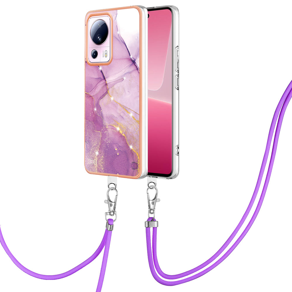 YB IMD Series-9 For Xiaomi 13 Lite / Civi 2 5G Electroplating TPU Cover Marble Pattern IMD Phone Case with Lanyard