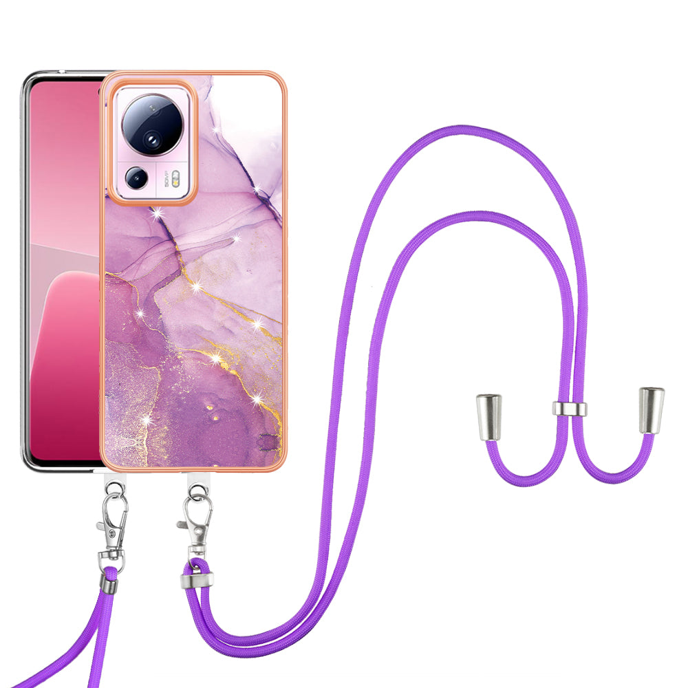 YB IMD Series-9 For Xiaomi 13 Lite / Civi 2 5G Electroplating TPU Cover Marble Pattern IMD Phone Case with Lanyard