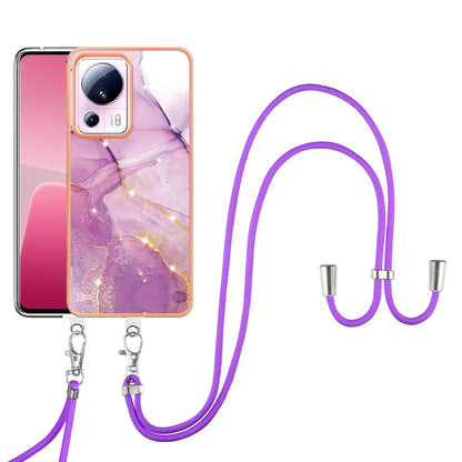 YB IMD Series-9 For Xiaomi 13 Lite / Civi 2 5G Electroplating TPU Cover Marble Pattern IMD Phone Case with Lanyard