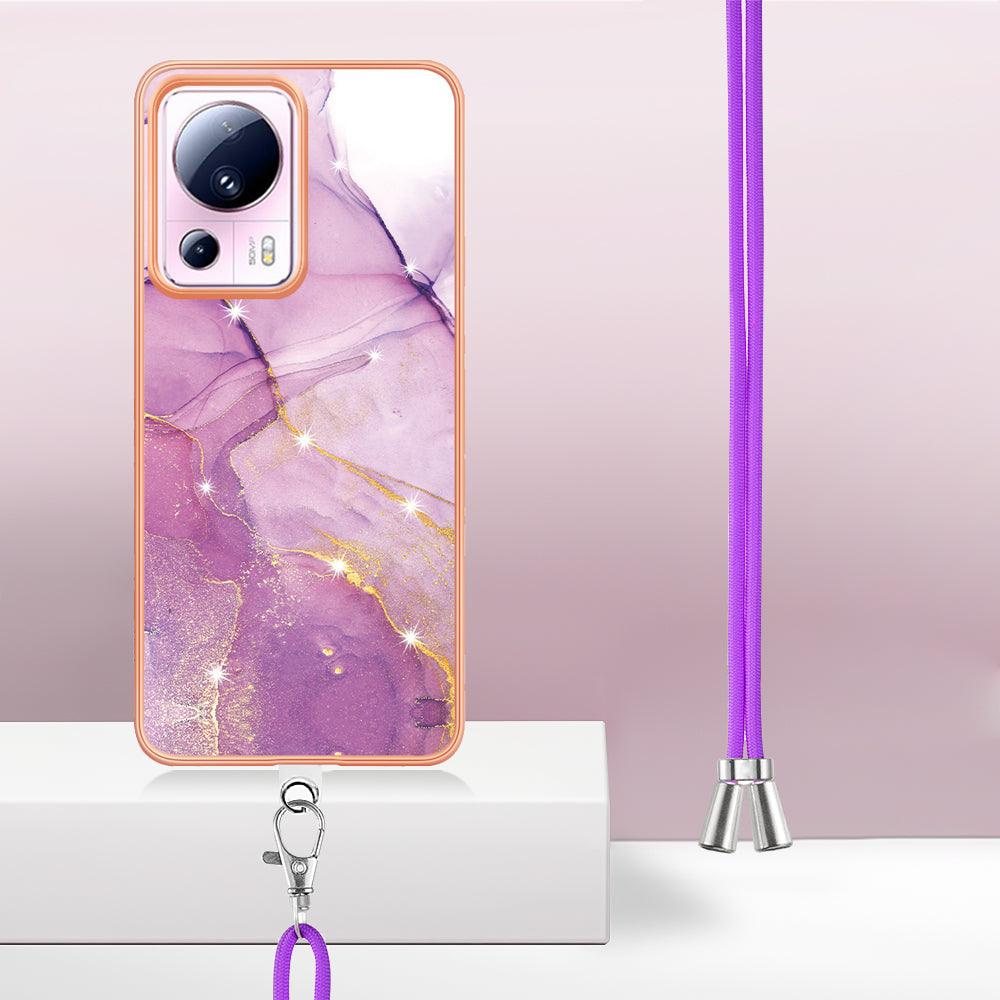 YB IMD Series-9 For Xiaomi 13 Lite / Civi 2 5G Electroplating TPU Cover Marble Pattern IMD Phone Case with Lanyard