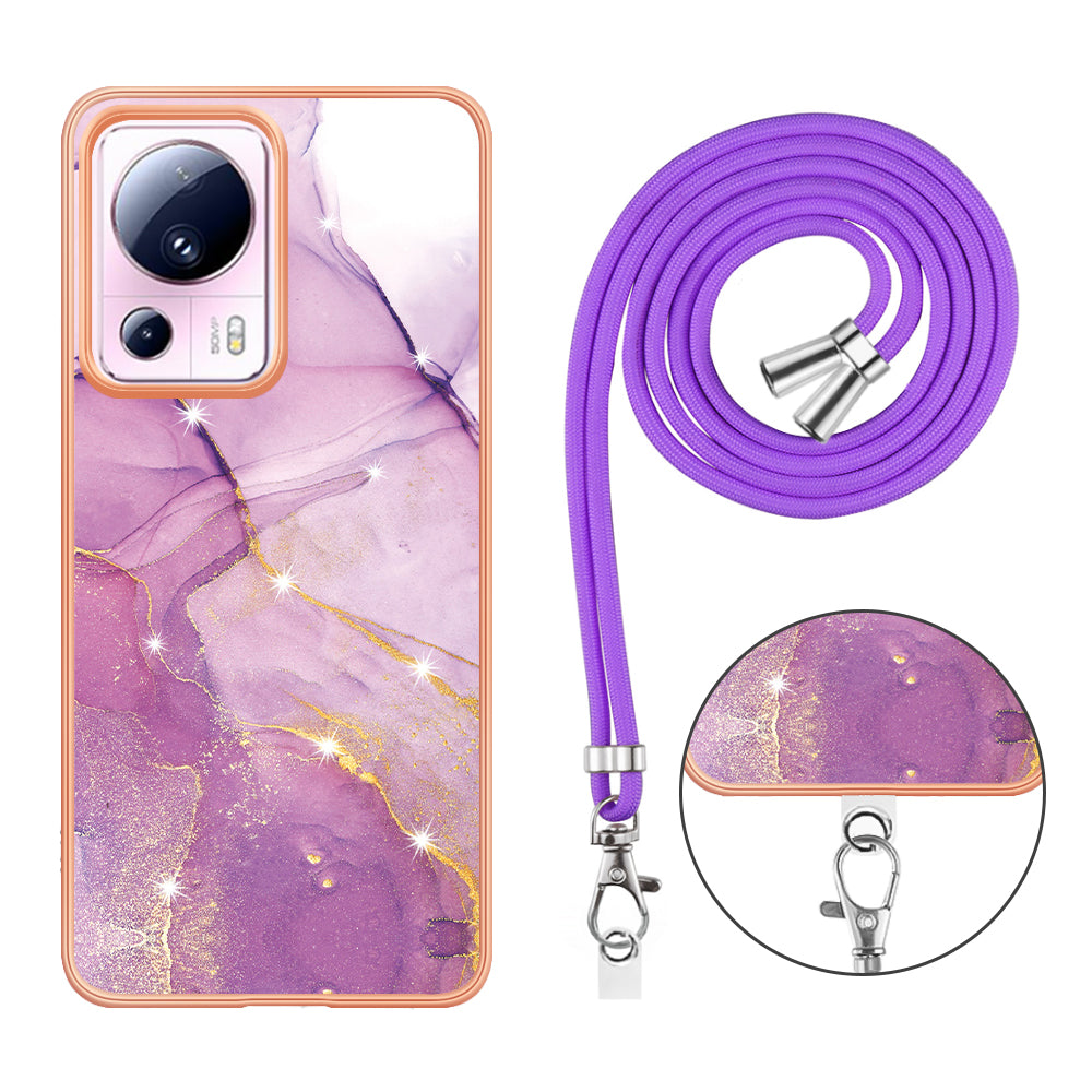 YB IMD Series-9 For Xiaomi 13 Lite / Civi 2 5G Electroplating TPU Cover Marble Pattern IMD Phone Case with Lanyard