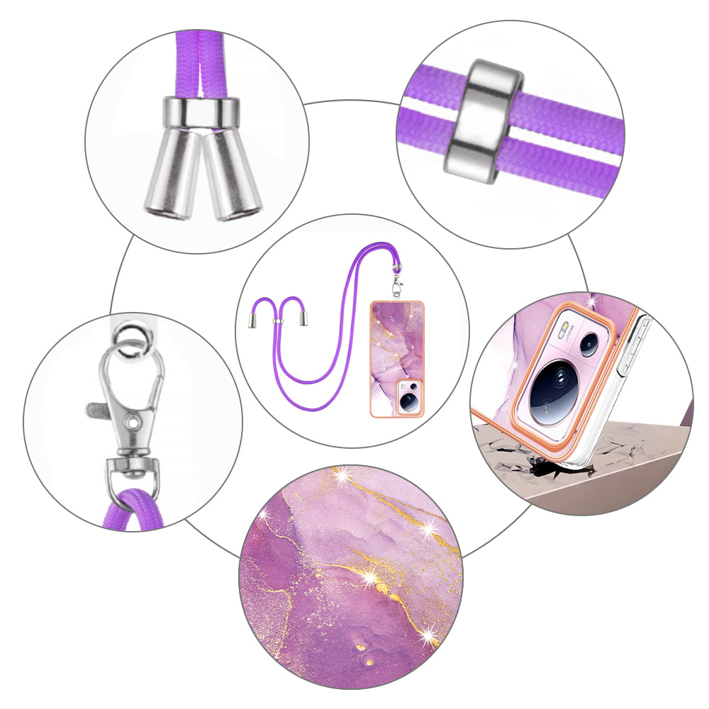 YB IMD Series-9 For Xiaomi 13 Lite / Civi 2 5G Electroplating TPU Cover Marble Pattern IMD Phone Case with Lanyard