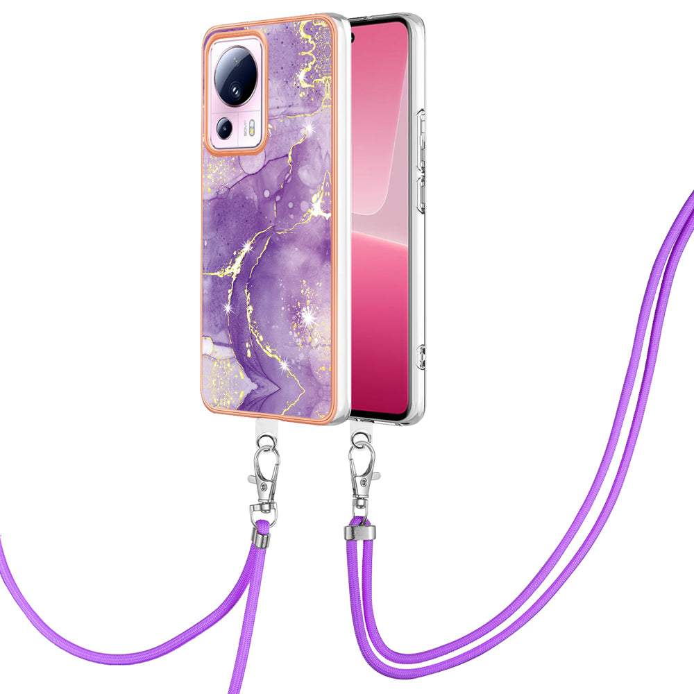 YB IMD Series-9 For Xiaomi 13 Lite / Civi 2 5G Electroplating TPU Cover Marble Pattern IMD Phone Case with Lanyard