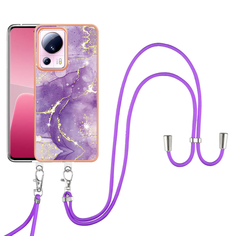 YB IMD Series-9 For Xiaomi 13 Lite / Civi 2 5G Electroplating TPU Cover Marble Pattern IMD Phone Case with Lanyard