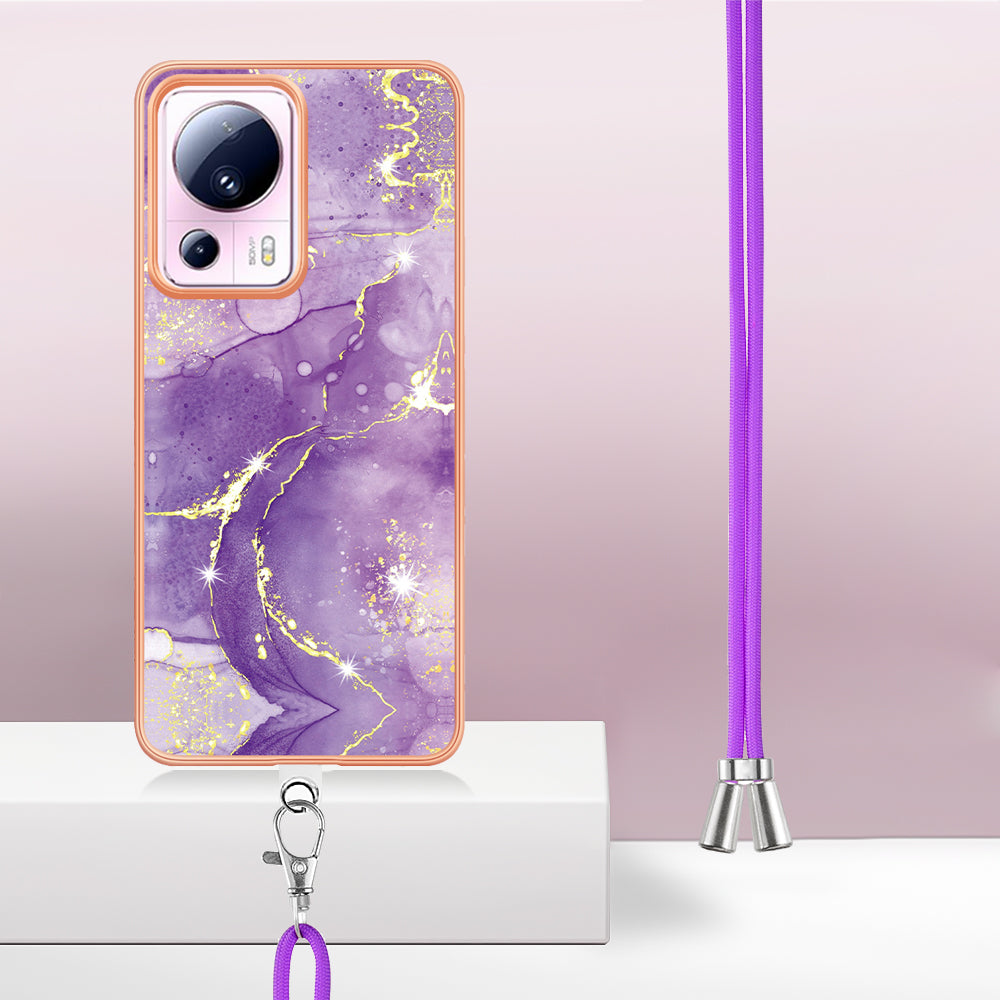 YB IMD Series-9 For Xiaomi 13 Lite / Civi 2 5G Electroplating TPU Cover Marble Pattern IMD Phone Case with Lanyard