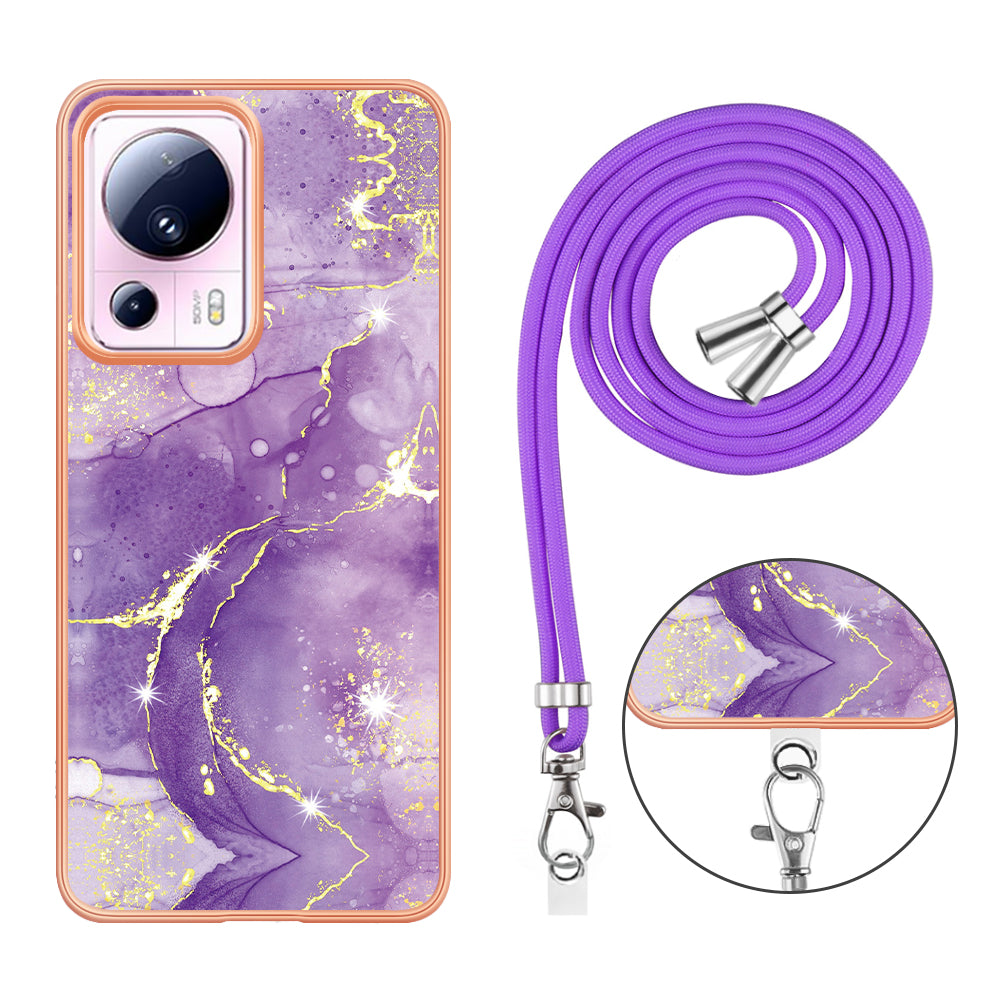 YB IMD Series-9 For Xiaomi 13 Lite / Civi 2 5G Electroplating TPU Cover Marble Pattern IMD Phone Case with Lanyard
