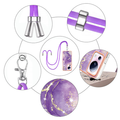 YB IMD Series-9 For Xiaomi 13 Lite / Civi 2 5G Electroplating TPU Cover Marble Pattern IMD Phone Case with Lanyard