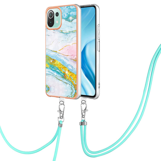 YB IMD Series-9 For Xiaomi 11 Lite 5G NE / Mi 11 Lite 4G / 5G Marble Pattern Case IMD Electroplated TPU Cover with Lanyard