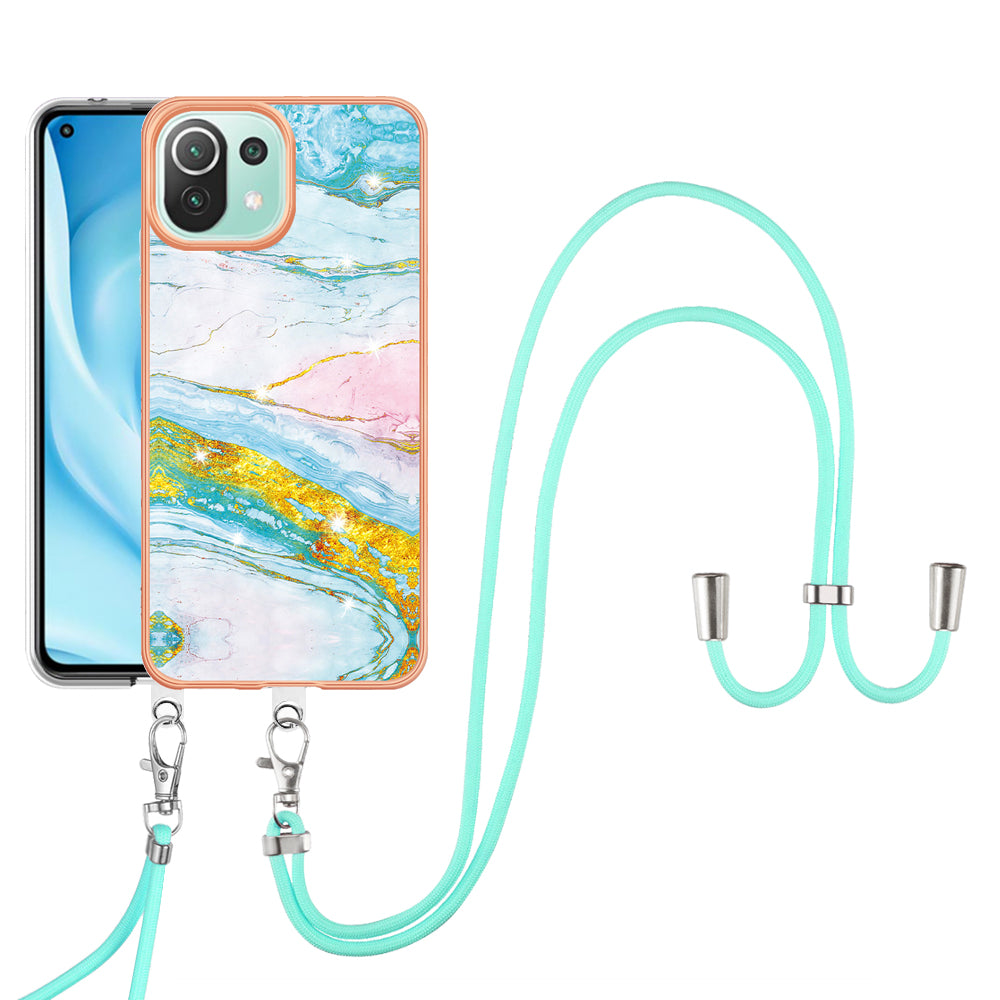 YB IMD Series-9 For Xiaomi 11 Lite 5G NE / Mi 11 Lite 4G / 5G Marble Pattern Case IMD Electroplated TPU Cover with Lanyard