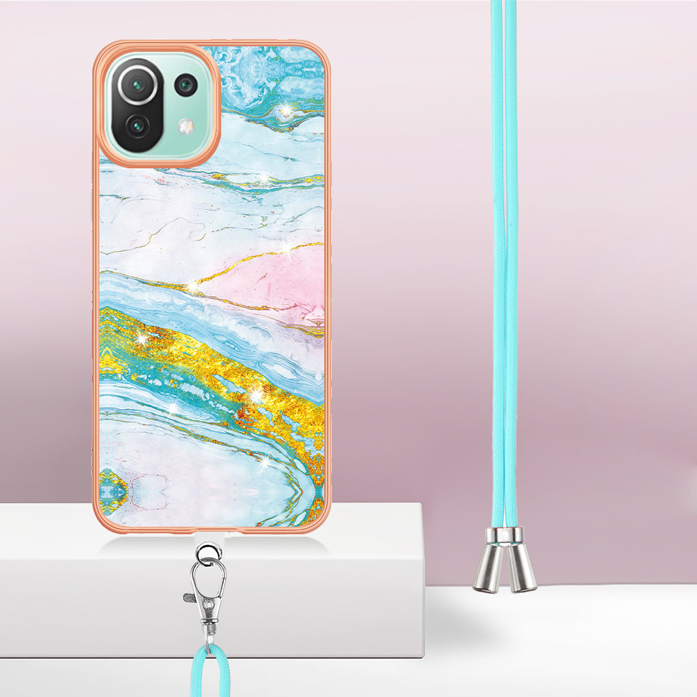YB IMD Series-9 For Xiaomi 11 Lite 5G NE / Mi 11 Lite 4G / 5G Marble Pattern Case IMD Electroplated TPU Cover with Lanyard