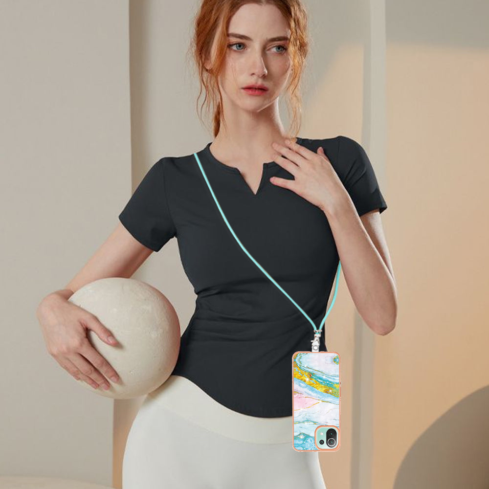 YB IMD Series-9 For Xiaomi 11 Lite 5G NE / Mi 11 Lite 4G / 5G Marble Pattern Case IMD Electroplated TPU Cover with Lanyard
