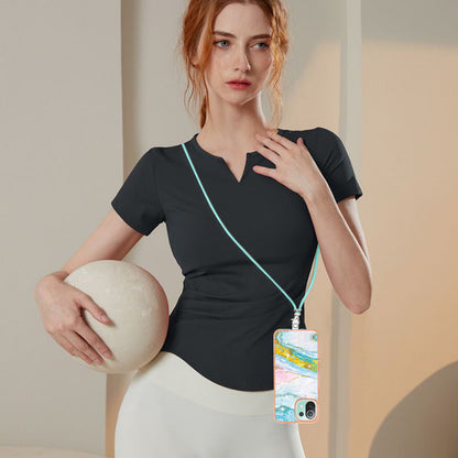 YB IMD Series-9 For Xiaomi 11 Lite 5G NE / Mi 11 Lite 4G / 5G Marble Pattern Case IMD Electroplated TPU Cover with Lanyard