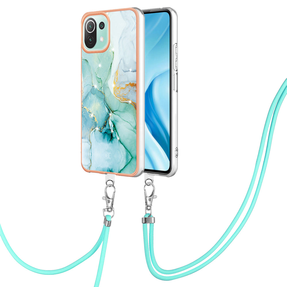 YB IMD Series-9 For Xiaomi 11 Lite 5G NE / Mi 11 Lite 4G / 5G Marble Pattern Case IMD Electroplated TPU Cover with Lanyard