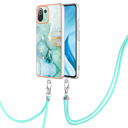 YB IMD Series-9 For Xiaomi 11 Lite 5G NE / Mi 11 Lite 4G / 5G Marble Pattern Case IMD Electroplated TPU Cover with Lanyard