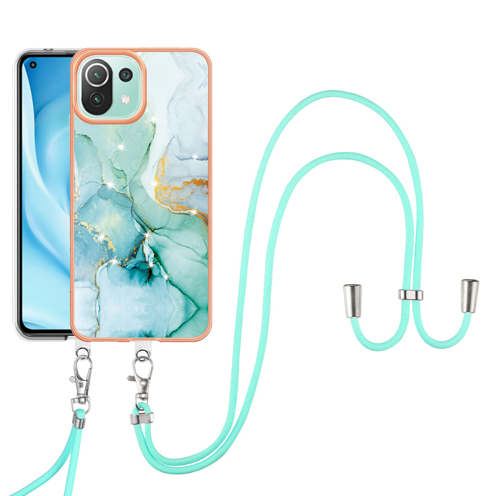 YB IMD Series-9 For Xiaomi 11 Lite 5G NE / Mi 11 Lite 4G / 5G Marble Pattern Case IMD Electroplated TPU Cover with Lanyard