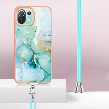YB IMD Series-9 For Xiaomi 11 Lite 5G NE / Mi 11 Lite 4G / 5G Marble Pattern Case IMD Electroplated TPU Cover with Lanyard