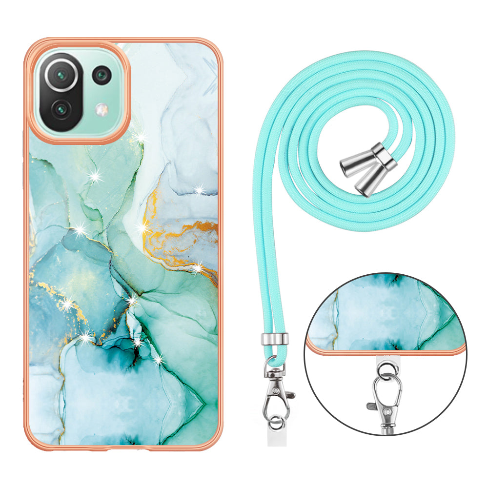 YB IMD Series-9 For Xiaomi 11 Lite 5G NE / Mi 11 Lite 4G / 5G Marble Pattern Case IMD Electroplated TPU Cover with Lanyard