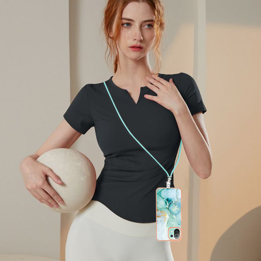 YB IMD Series-9 For Xiaomi 11 Lite 5G NE / Mi 11 Lite 4G / 5G Marble Pattern Case IMD Electroplated TPU Cover with Lanyard