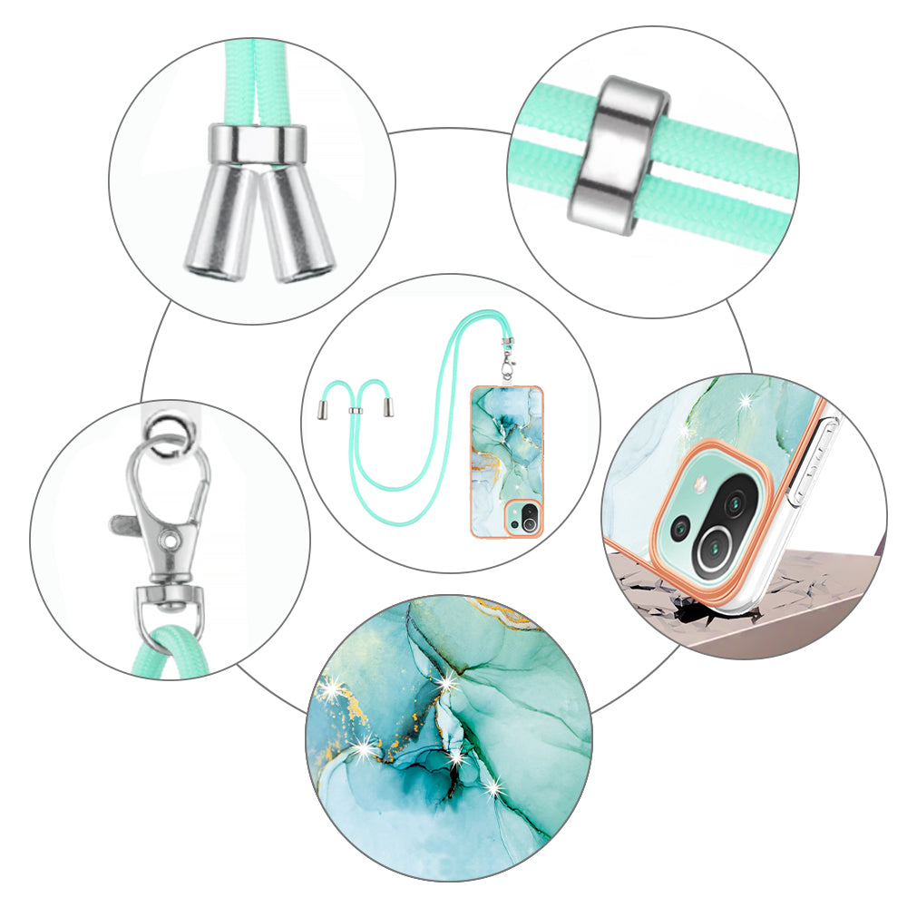 YB IMD Series-9 For Xiaomi 11 Lite 5G NE / Mi 11 Lite 4G / 5G Marble Pattern Case IMD Electroplated TPU Cover with Lanyard