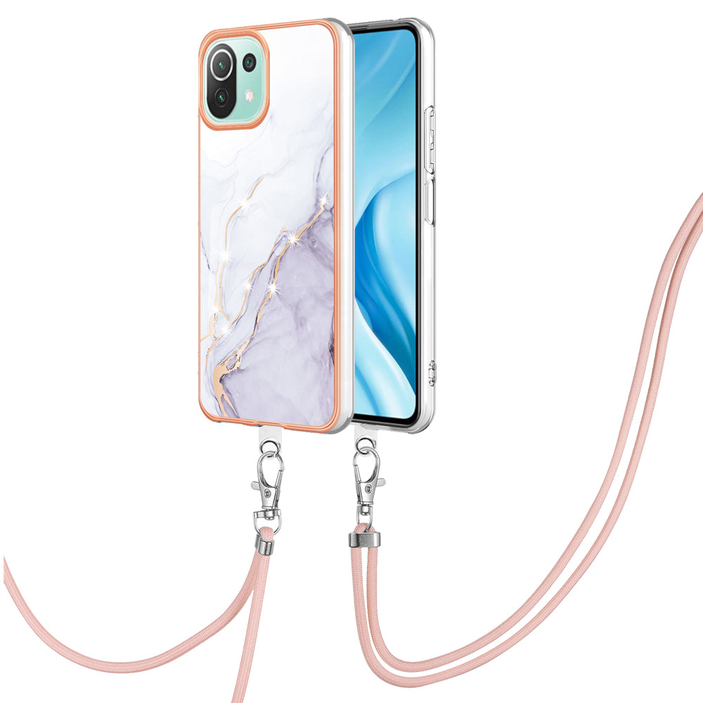 YB IMD Series-9 For Xiaomi 11 Lite 5G NE / Mi 11 Lite 4G / 5G Marble Pattern Case IMD Electroplated TPU Cover with Lanyard