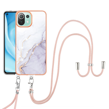 YB IMD Series-9 For Xiaomi 11 Lite 5G NE / Mi 11 Lite 4G / 5G Marble Pattern Case IMD Electroplated TPU Cover with Lanyard