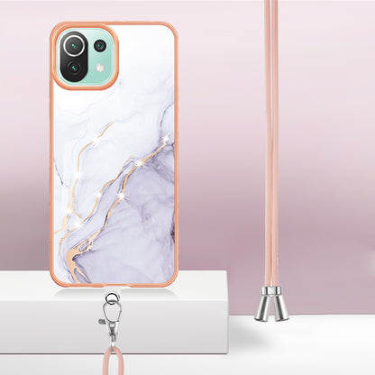 YB IMD Series-9 For Xiaomi 11 Lite 5G NE / Mi 11 Lite 4G / 5G Marble Pattern Case IMD Electroplated TPU Cover with Lanyard