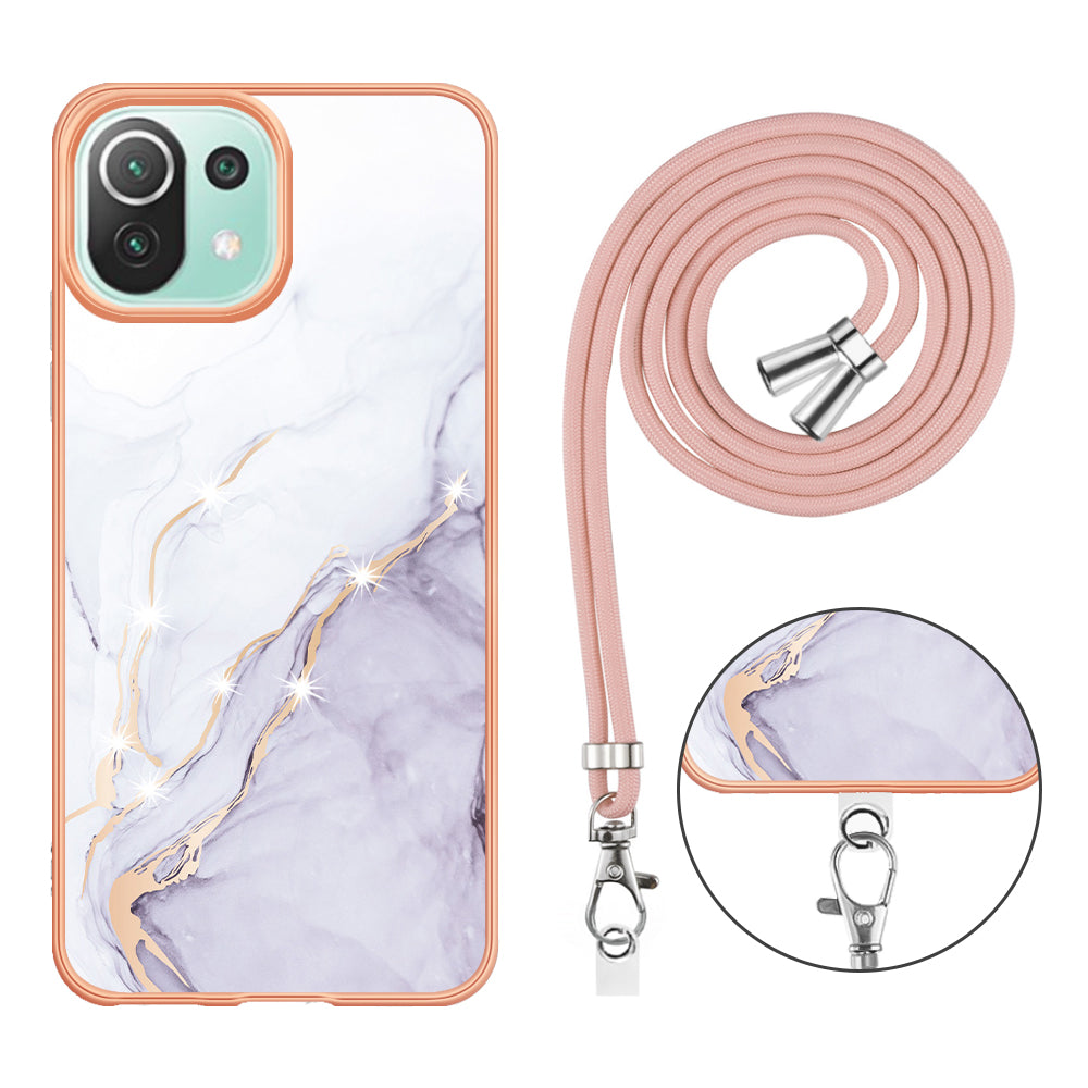YB IMD Series-9 For Xiaomi 11 Lite 5G NE / Mi 11 Lite 4G / 5G Marble Pattern Case IMD Electroplated TPU Cover with Lanyard