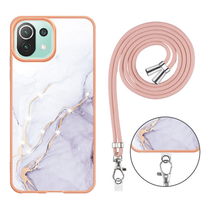 YB IMD Series-9 For Xiaomi 11 Lite 5G NE / Mi 11 Lite 4G / 5G Marble Pattern Case IMD Electroplated TPU Cover with Lanyard