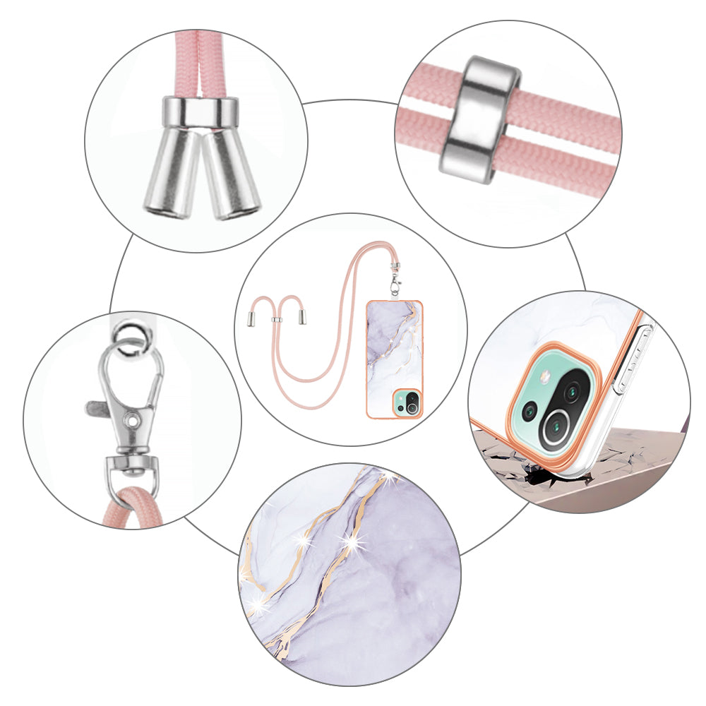 YB IMD Series-9 For Xiaomi 11 Lite 5G NE / Mi 11 Lite 4G / 5G Marble Pattern Case IMD Electroplated TPU Cover with Lanyard
